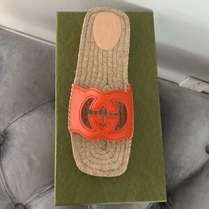 NEW Gucci GG Logo Cutout Espadrille Sandals